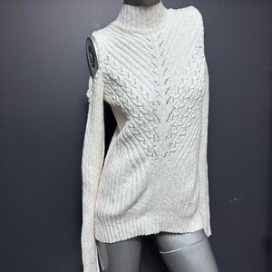 Cold Shoulder Knitted Cream Sweater